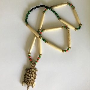Native American bead necklace with turtle pendant